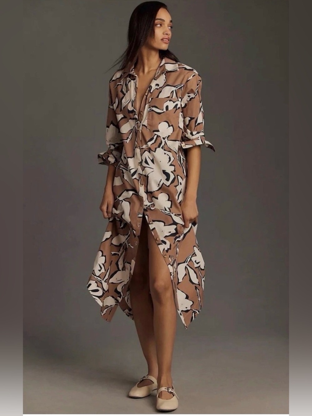 Anthropologie Maeve Sz L The Soren 100% Cotton Shirt Dress Patch Pocket NWOT